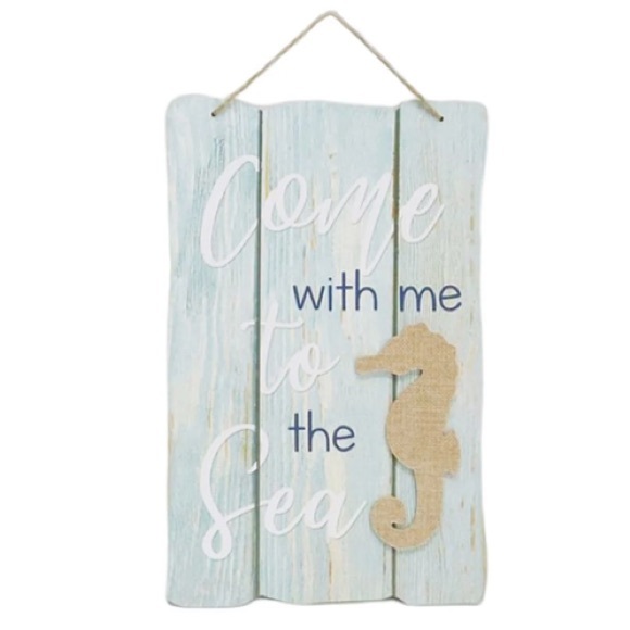 NWT Rustic Seafoam Slatted Wood Come with me to the Sea Seahorse Home Decor Sign - Picture 9 of 9